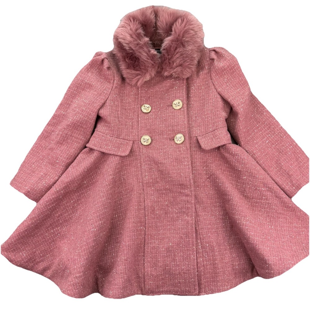 Rothschild & Co Toddler Princess Coat Faux Fur Collar - Pink, Gold Sparkle Sz 6
